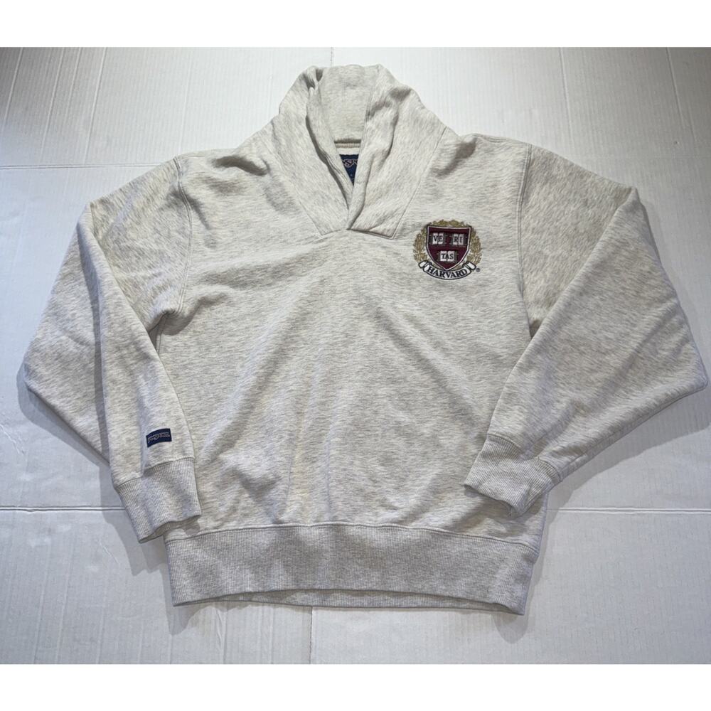 Harvard Crimson Sweater Adult Small Gray Pullover Jansport Shawl Collar Preppy